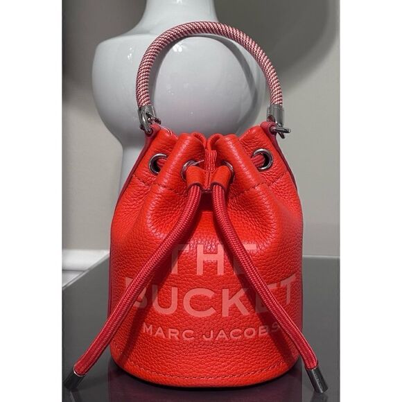 Marc Jacobs The Leather Mini Bucket Bag, ELECTRIC ORANGE - Picture 1 of 15
